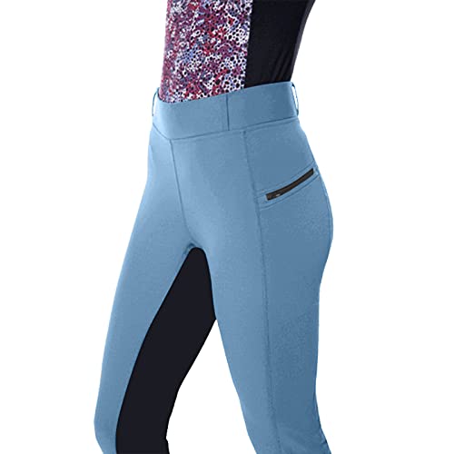 URIBAKY - Pantalones de equitación para mujer, para ejercicio, talle alto, deportes de equitación, equitación, ropa de deporte, azul, XL