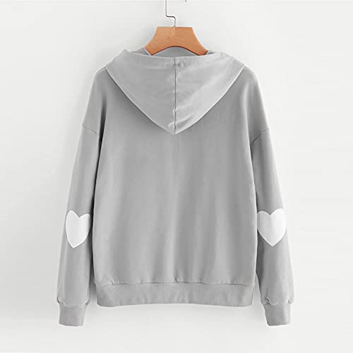 URIBAKY - Sudadera con capucha y capucha, diseño de corazón de manga larga para mujer, sudadera con capucha, B-gris., XL