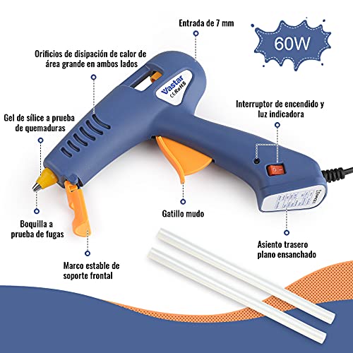 Vastar 60W Pistola Silicona Caliente Adecuada para Pequeñas Manualidades,75 Barras de Silicona,Pistola Silicona Rápida el Hogar y la Escuela