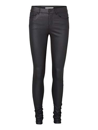 Vero Moda Vmseven Nw Ss Smooth Coated Pants Noos Pantalones para Mujer, Negro (Black Detail/Coated), 38 /L30 (Talla del fabricante: Medium)
