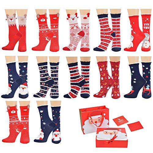 Vertvie 12 pares de calcetines navideños unisex calcetines navideños motivo navideño calcetines navideños de algodón diseño mixto para mujeres y hombres