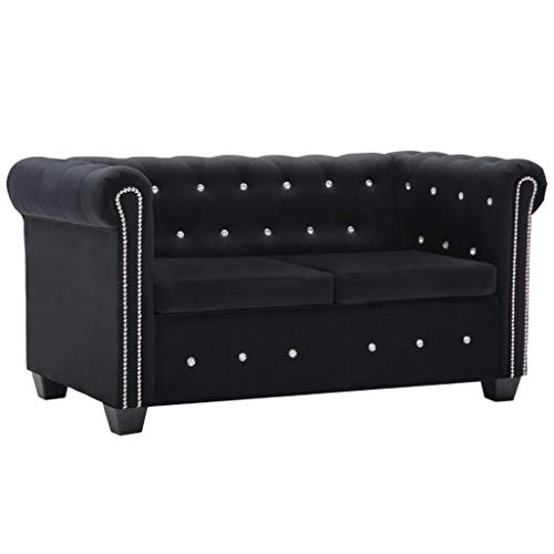 vidaXL Set 2 Sofás 3 y 2 Plazas Chester Terciopelo Negro Sillones Chesterfield