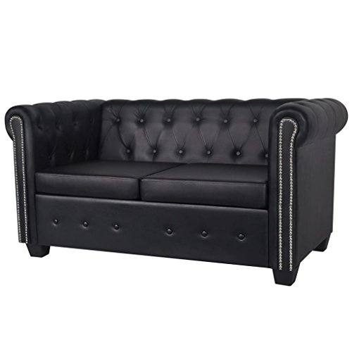 vidaXL Sofá Tipo Chesterfield 2 Plazas Revestimiento de Cuero Artificial Negro