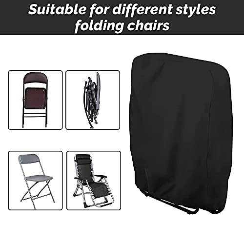 Viilich Funda para sillas plegables, 2 unidades, resistente al viento, a los rayos UV, resistente al agua, para sillas de conferencias, plegables, muebles de jardín, con bolsa de transporte (negro)