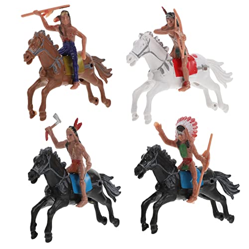 VILLCASE 4 Piezas de Plástico Indios Montando Figuras de Caballo Salvaje Oeste Vaqueros Indios Modelos Indios Acción Soldados Estatua Juguetes Educativos para Niños Regalos de Cumpleaños