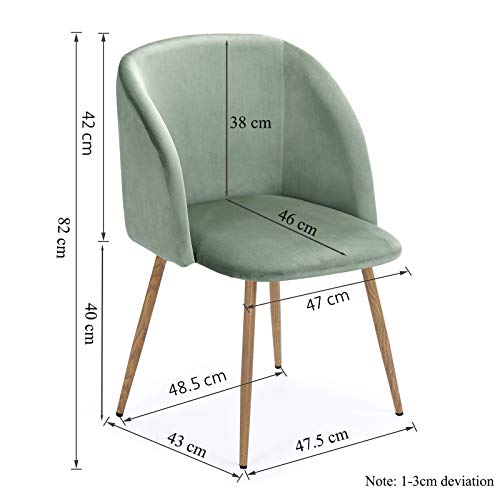 Vittorio meda Sillas de Comedor Silla de Salón Terciopelo Silla de Cocina con Reposabrazos y Patas de Metal (Verde, 2)