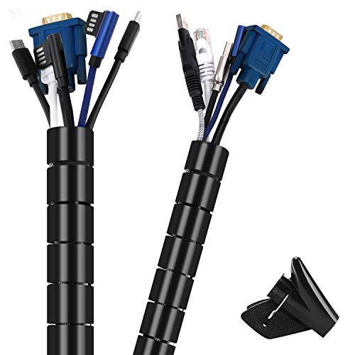 VoJoPi Organizador Cables, 2 X 1,5 m Recoge Cables de Material PET, Automático Cubre Cables Para TV, Computadora (∅ 28 und ∅22 mm), Negro