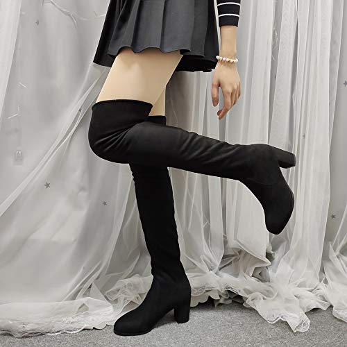 VulusValas Mujer Fashion Tacon Alto Rodilla Botas Black Size 39 Asian