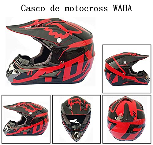 WAHA Casco Moto Niño, Cascos de Motocross,Enduro,Descenso,Full Face para Hombre, Casco de Carreras D.O.T Certificación,Casco Motocross Infantil con Diseño de Fox,M