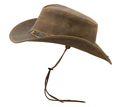 Walker and Hawkes Antique - Sombrero de Vaquero de Estilo clásico - Cuero Vacuno - Marrón Claro - S (57cm)