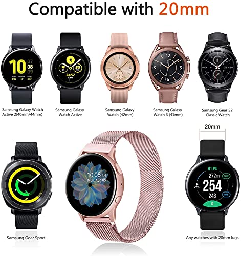 Wanme Correa Compatible con Samsung Galaxy Watch Active/Active 2 40mm 44mm, 20mm Metal Pulsera de Repuesto de Acero Inoxidable para Galaxy Watch 3 41mm / Gear S2 Classic/Gear Sport (Rosa)