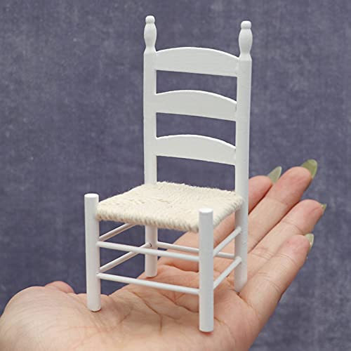 Washranp Miniaturas de casa de muñecas, silla de simulación hecha a mano decoración del hogar estilo europeo escala 1/12 muebles de casa de muñecas silla retro para micro paisaje - blanco