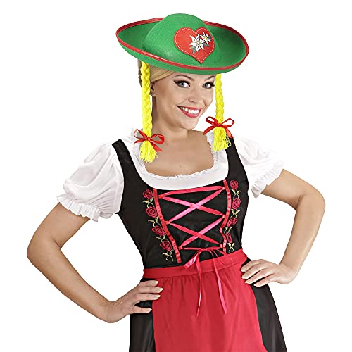WIDMANN 01318 Tiroler Sombrero con Trenzas, para Adultos, Color Verde