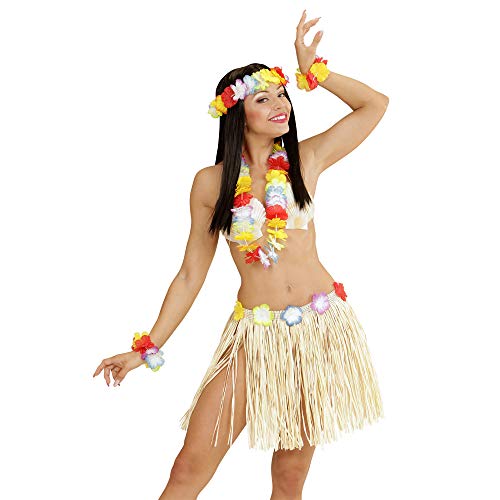 WIDMANN Set Hawaiano 24563 - falda hawaiana con cinturón de flores, collar de flores, corona y 2 pulseras , color/modelo surtido