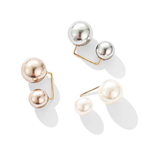WINBST Broche de Perlas Artificiales de 3 Piezas, Broche de Rebeca con Lazo de Perlas de Doble Cabeza, Broche de Moda
