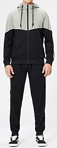 WINKEEY traje de jogging para hombre traje deportivo traje de ocio chándal traje de ocio sudadera con capucha + pantalones de chándall, Negro M