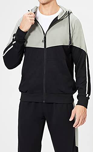 WINKEEY traje de jogging para hombre traje deportivo traje de ocio chándal traje de ocio sudadera con capucha + pantalones de chándall, Negro M