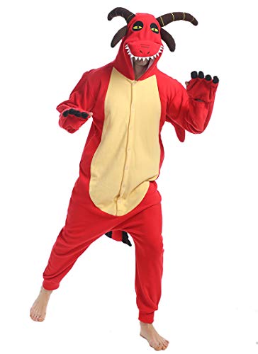 wotogold Pijama de Dragón Animal Trajes de Cosplay Adultos Unisex (L, Rojo Amarillo)