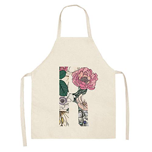 wsxcfyjh Delantal Cocina Baberos Delantales De Cocina con Letras Y Flores para Mujer, Baberos De Lino Y Algodón, Limpieza del Hogar, Delantal De Cocina Verde para El Hogar-18_66X47Cm