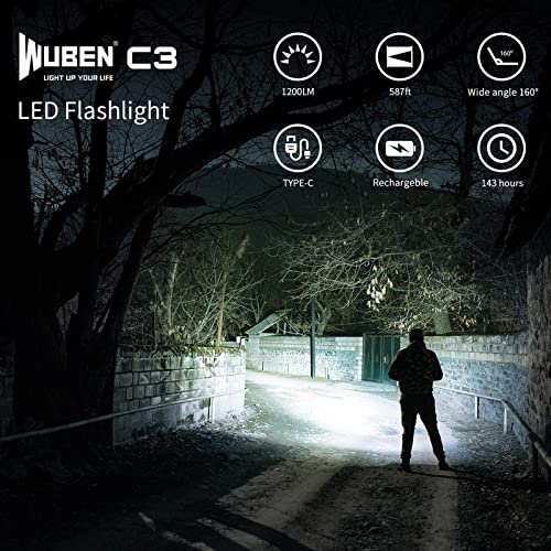 WUBEN C3 Linterna LED Alta Potencia USB C Recargable 1200 Lumens Impermeable IP68 con 6 modos Antorcha de Mano para Ciclismo, Camping, Montañismo