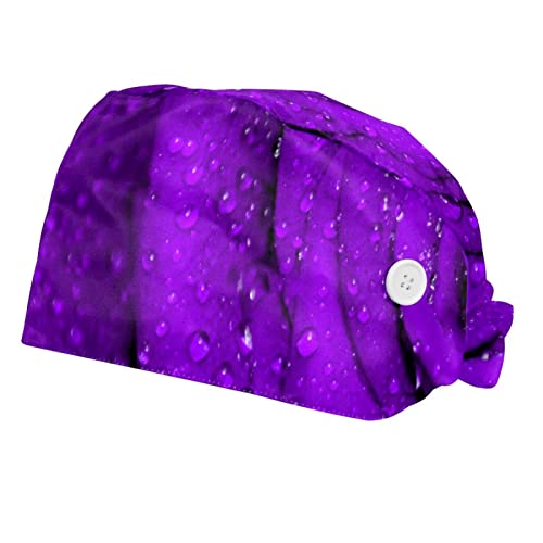 wuqiandian Rosa púrpura con rocío Gorra de trabajo con botón y banda para el sudor ajustable,Sombreros de trabajo para mujeres y hombres,paquete de 2