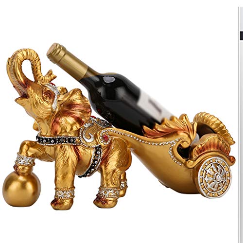 WZHZJ Magia de Alambre de Metal de Vino único Titular de la Botella Elegante, Dibujado a Caballo de Oro de Resina Artesanal Regalo Europea Elefante Cesta Estante del Vino Decoración
