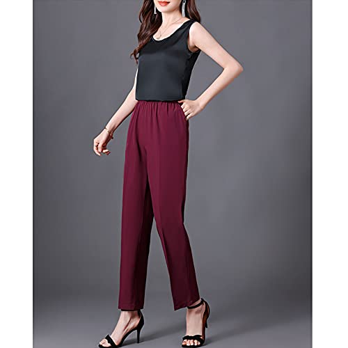 XFBH Pantalones de mujer de seda de verano de mediana edad y ancianos pantalones de mujer drapeados pierna recta pantalones de señora tamaño XL-5XL (tamaño: 4XL, color: púrpura)
