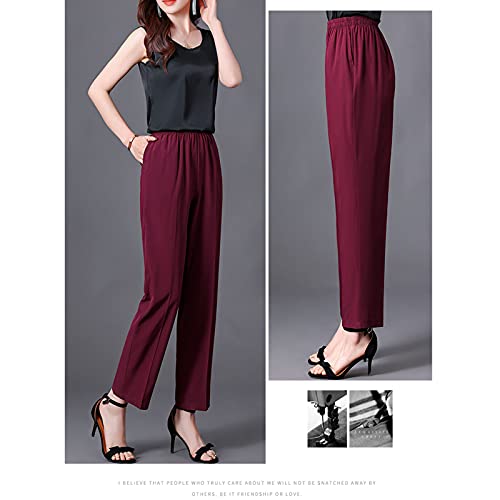 XFBH Pantalones de mujer de seda de verano de mediana edad y ancianos pantalones de mujer drapeados pierna recta pantalones de señora tamaño XL-5XL (tamaño: 4XL, color: púrpura)