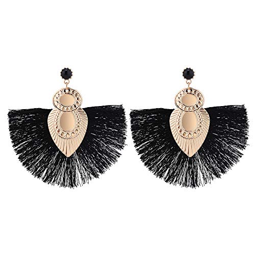 XKDZT - Pendientes de Borla festoneados para Mujer, Negro