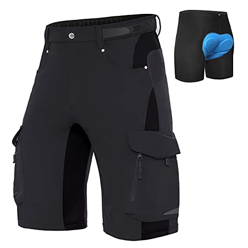 XKTTAC Pantalones Cortos de MTB para Hombre con Almohadilla de Asiento 3D de Secado Rápido para Bicicleta de Montaña Elasticidad Transpirable，Calzoncillos de Ciclismo（Negro+Calzoncillos, M）