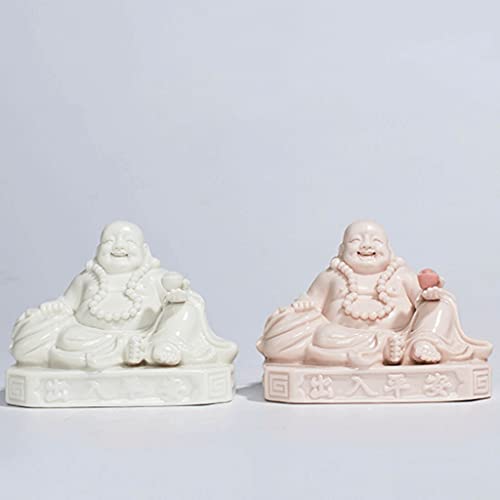 XMCF Estatuas de Buda Escultura Big-Bellied Maitreya riendo Buda Cerámica Fengshui riendo Buddha Desktop Decoration Ornaments Blanco/Rosa Feng Shui Decor Regalo (Color : Pink, tamaño : B)
