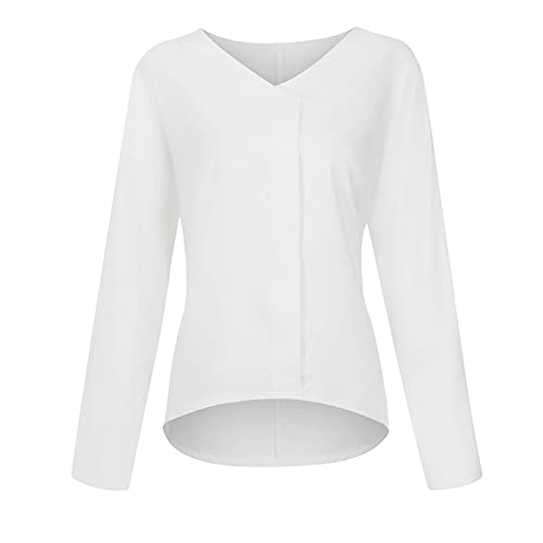 XUNN Camiseta de manga larga para mujer, cuello en V, de gasa, monocolor, con hebilla, para mujer, Blanco, XXL