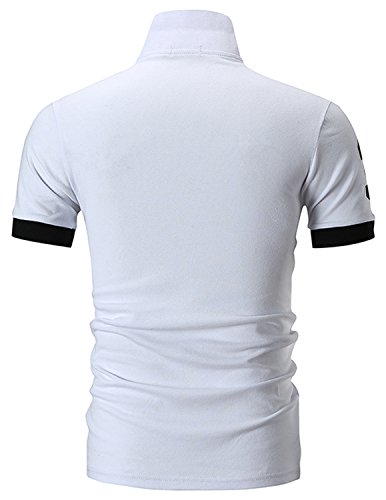 YCUEUST Hombre Número 3 Polos Manga Corta Básico Polo con Botones Camisetas Blanco EU XL