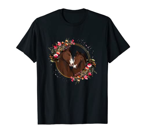 Yegua y potro con corona de flores Jinete a caballo Camiseta