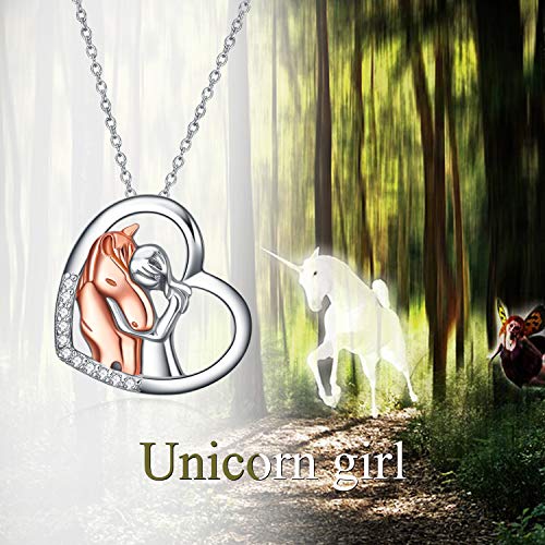 YFN caballo colgante collar joyería de plata de ley 925 niñas abrazan caballo regalo para mujeres niñas (Caballo de oro rosa)