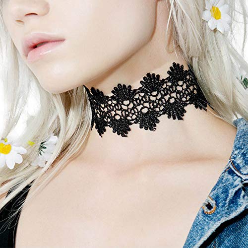 Yienate Gargantilla de encaje Collar con forma de festón hueco Tatuaje elástico Collar de encaje elástico Accesorios de joyería de moda para mujeres y niñas (Negro)