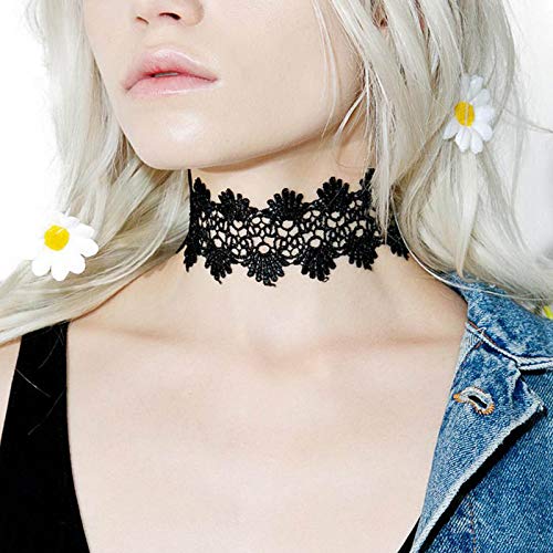 Yienate Gargantilla de encaje Collar con forma de festón hueco Tatuaje elástico Collar de encaje elástico Accesorios de joyería de moda para mujeres y niñas (Negro)