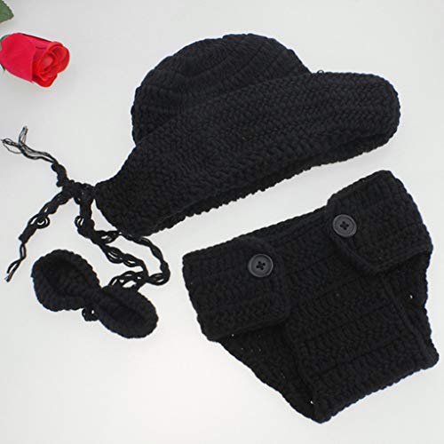 Yihaifu Sombrero de Lana de Tejer Transpirable Bowknot Pantalones Cortos Traje de Traje Negro Infantil Newborn Fotografía para Equipos de Ropa
