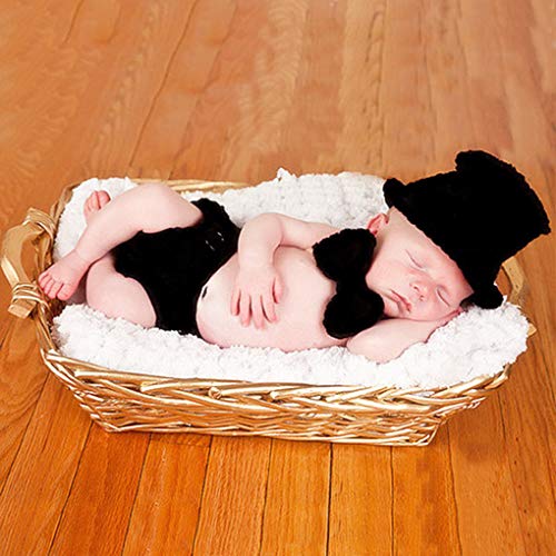 Yihaifu Sombrero de Lana de Tejer Transpirable Bowknot Pantalones Cortos Traje de Traje Negro Infantil Newborn Fotografía para Equipos de Ropa
