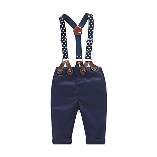 Yilaku Niños de 4 piezas Conjuntos de ropa de camisa Pantalones Niño Bebé de camisa Traje con tirantes Verano traje bebe 9-12 meses（Cielo Azul，70）