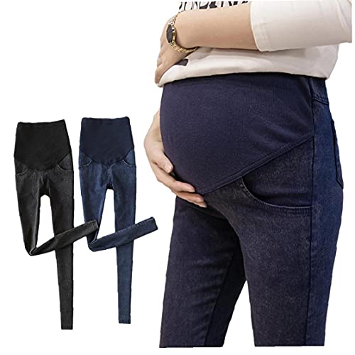 Yililay Pantalones Vaqueros de Maternidad Embarazada Flacos de Las Polainas de Protección de los Pantalones del Vientre para Las Mujeres Embarazadas Madre Negro L