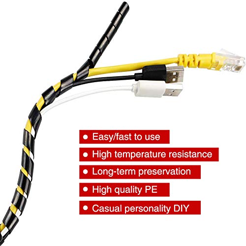 YIXISI Organizador de Cables en Espiral,Tubo de La Envoltura del Cable para PC TV DVD Cable de Antena Estéreo Agrupar Cable(Negro,8mm*10m)