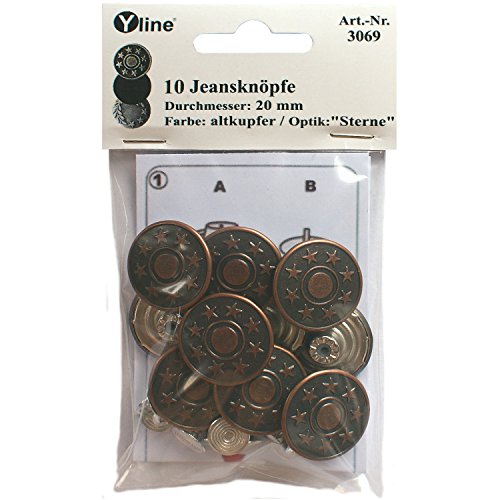Yline 10 botones para vaqueros de cobre antiguo, 20 mm, botones de metal, sin costuras, en pack SB 3069