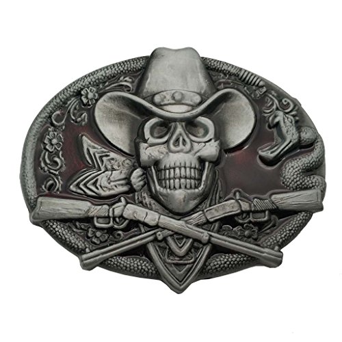 YONE Hebilla de cinturón Western Cowboy Skull Pirate Rifles Belt Buckle Rojo