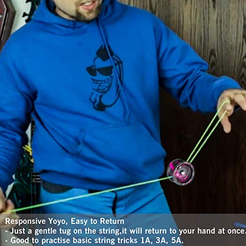 YOSTAR MAGICYOYO T7 Yoyo para niños principiantes, Yoyo sensible al metal con rodamiento estrecho en C, fácil de practicar trucos de cuerda, 5 cuerdas Yoyo, bolsa de yoyo, guante Yo Yo (negro rosa)