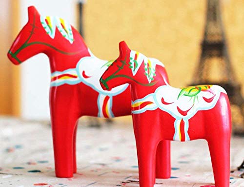 Yundxi Juego de 2 Figuras de Caballos de Dala suecos de Madera para decoración de casa (Rojo)