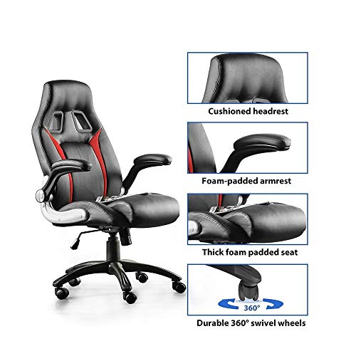 Yuxahiugdny Silla de oficina giratoria del jefe de cuero premium, silla ergonómica de oficina, silla de ordenador de asiento deportivo de carreras, silla de juego de Internet de Internet para uso domé
