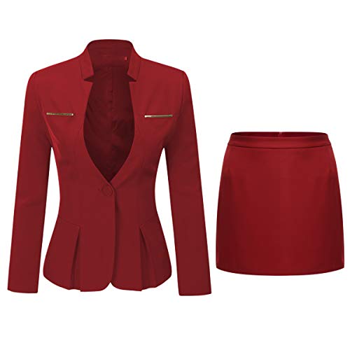 YYNUDA Conjunto de traje para mujer con falda/pantalón, ajustado, elegante atuendo para oficina, Roja + falda., M