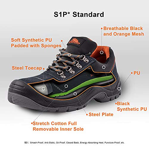 Zapatos de Seguridad Hombre de Cuero de Gamuza Puntera de Acero S1P SRC Zapatillas Seguridad Ligero Comodidad Antideslizante Botas de Seguridad Cocina de Botas de Trabajo Hombre