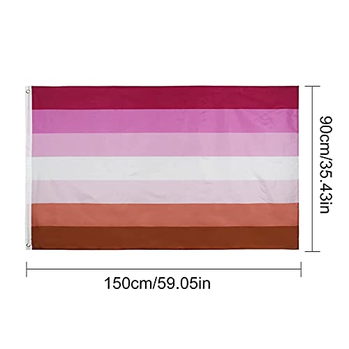 Zeayebsr Bandera de orgullo lésbico Sunset de 3 x 5 pies,Bandera Lesbiana Grande,color vivo y resistente a la decoloración UV,encabezado de lona y doble costura